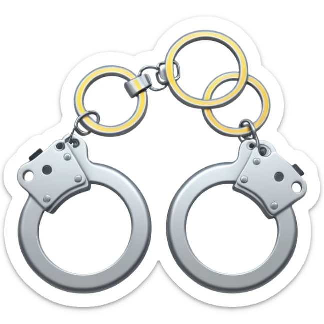 Minimalistic metallic handcuffs emoji, black and white, reflective metal, simple flat vector design, futuristic minimal style sticker