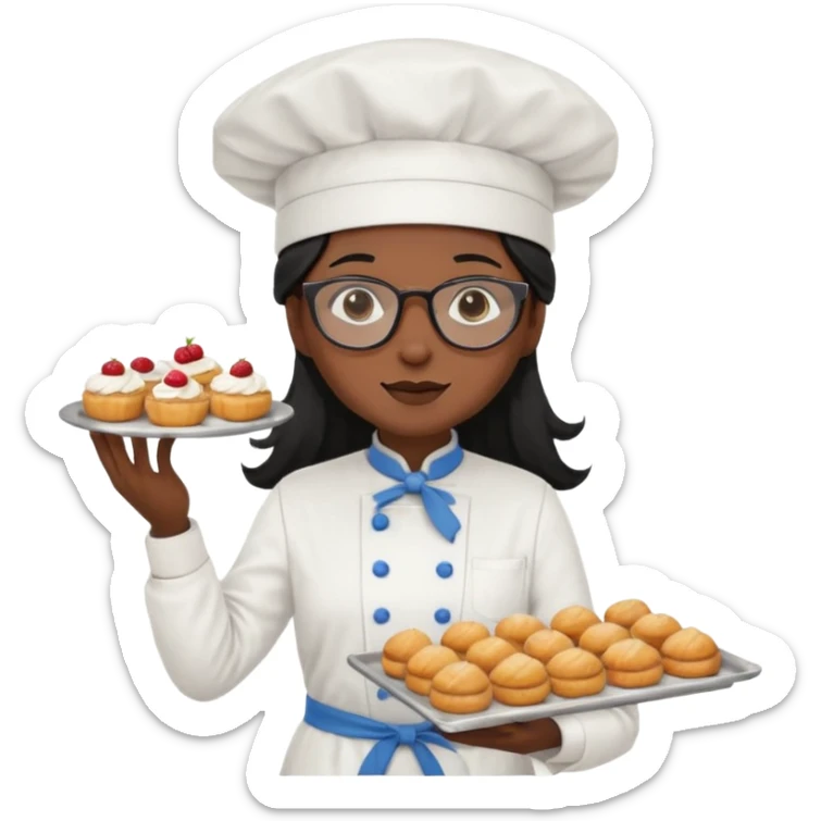 Profesora de pastelería morena con gafas y pelo negro largo sticker