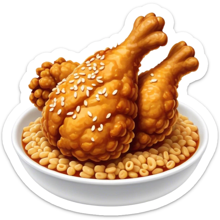 Cinematic Realistic Korean Fried Chicken Dish Emoji, depicted as crispy, golden-fried chicken glazed in a tangy sauce rendered with detailed textures and vibrant, dynamic lighting. sticker