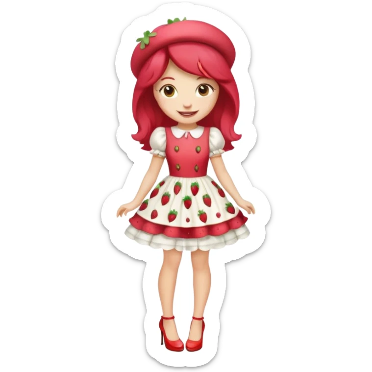 pretty and cute realistic modern day strawberry shortcake full body with high heels emoji sticker