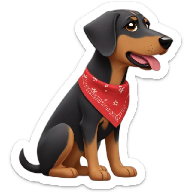 coonhound and German shepherd mix dog wearing small plain red bandana and walking left sticker