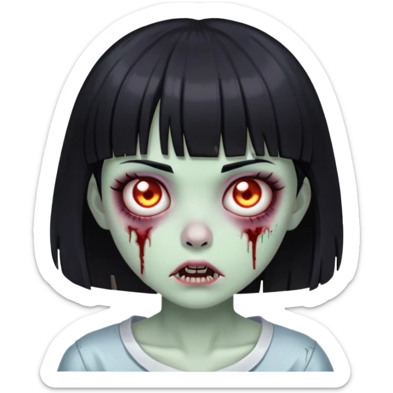 Menina zumbi de cabelo preto e franja reta curta sticker