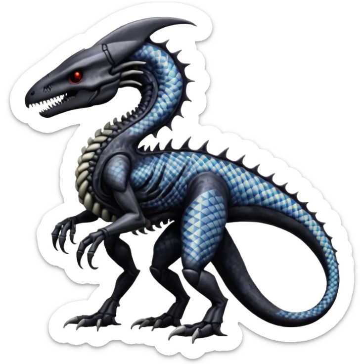 Duskull-Sergal-Salandit-Xenomorph-hybrid-fantasy-creature (full body) with colored scale pattern markings sticker