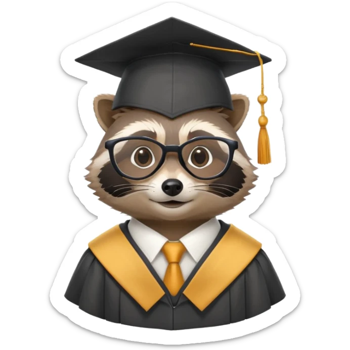 raccoon professor wearing glasses and academic cap, scholarly raccoon with graduation cap sticker