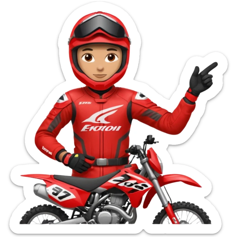 dirtbike rider in red gear signing autographs sticker