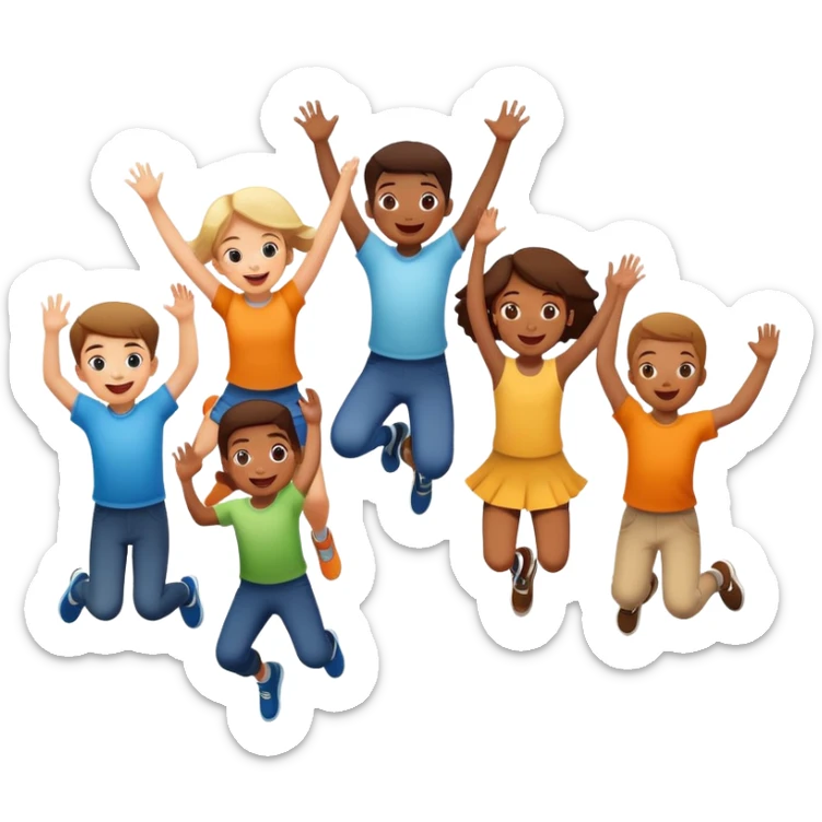 group of children jumping in the air, fun and lively sticker