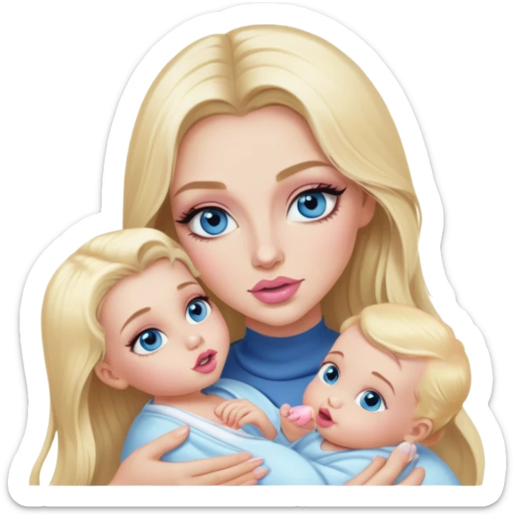 Blonde baddie with long hair Pretty makeup long lashes blue  eyes ,   light pink lips feeding baby sticker