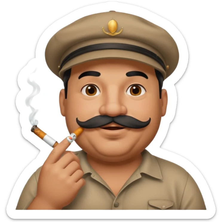 a fat father with a cap and tattoos, a cigarette in his mouth, and a mustache. sticker