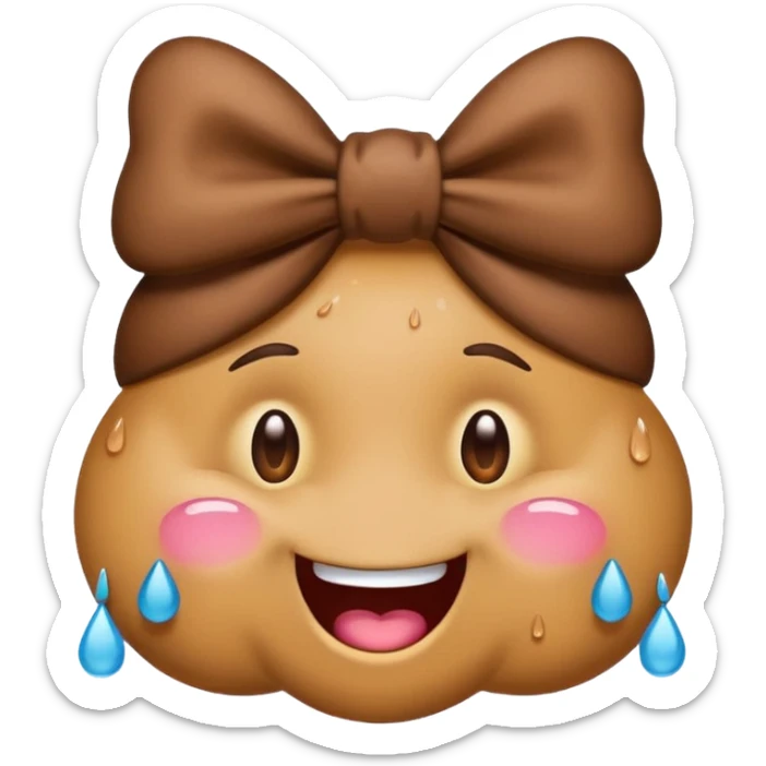 Emoji I phone Type, happy poo with tears a bow on the head sticker
