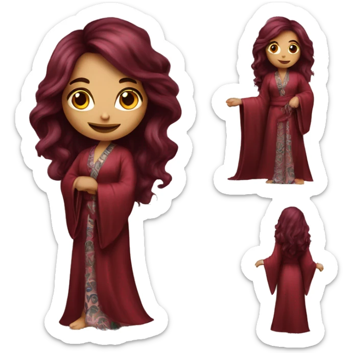 Beautiful tattooed burgundy long haired woman in silk robe sticker