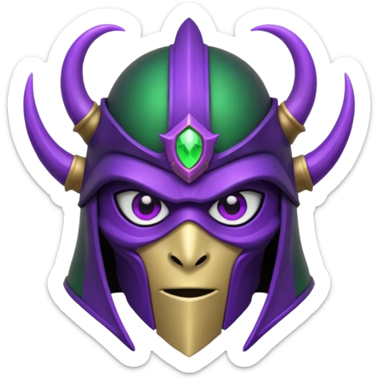 mystic knight with full face helmet and has he has purple and green eldricth powers sticker