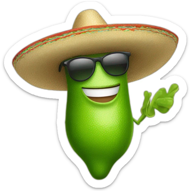 a friendly lime wearing sunglasses and a sombrero holding a sign that says "Design Some Hands" sticker