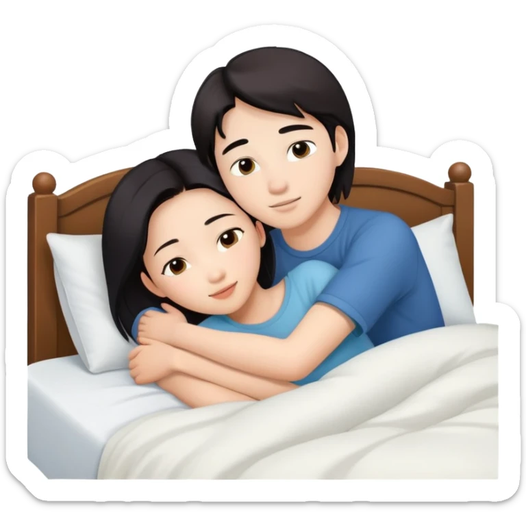 Beautiful Asian woman and white boy on top in bed sfw sticker