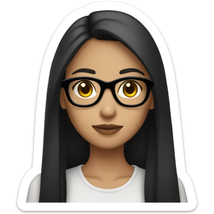 brunette girl with black frame glasses long straight black hair sticker