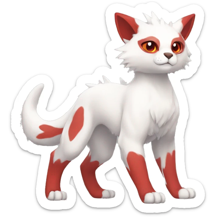 Cute cool white red animal hybrid Fakemon full body sticker
