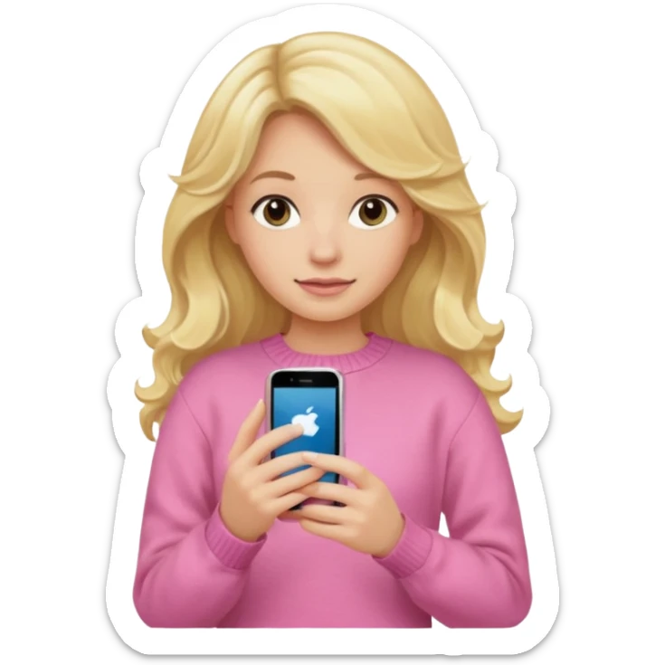 Blonde Long wavy hair Kendall Jenner with a pink sweater holding an iPhone sticker