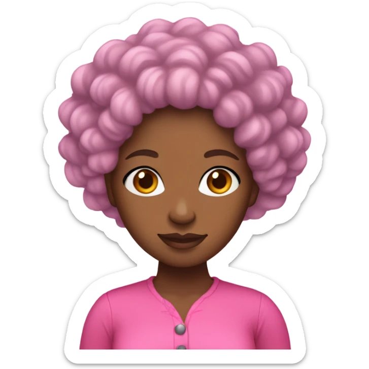 Black woman with curly hair wearing a pink outfit sticker