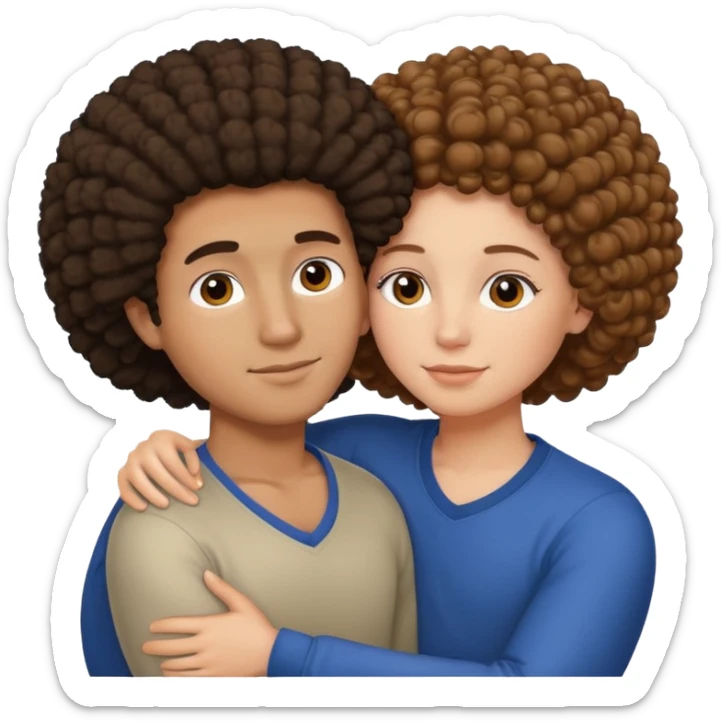 Couple cuddling afro male and Brown haired white Girl  sticker