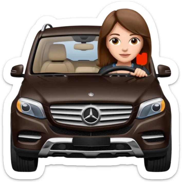Brown haired woman, driving small black Black Mercedes-Benz SUV sticker