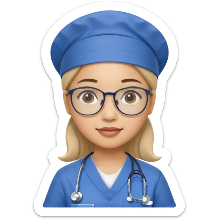 FILIPINA FEMALE NURSE WITH GLASSES, BLUE SCRUBS, AND CAP sticker
