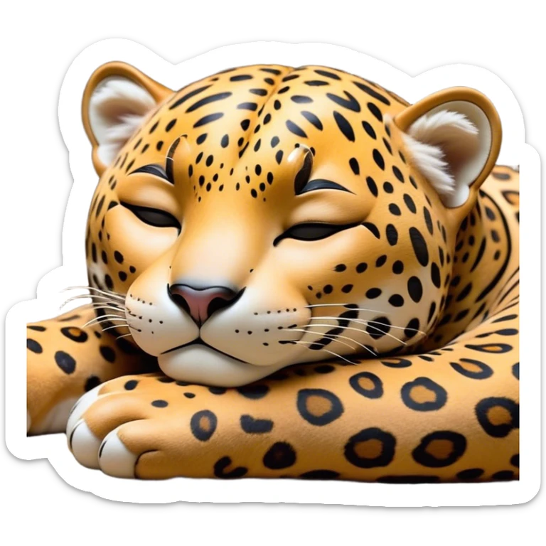 Meme-Worthy cute Sleeping Jaguar Portrait Emoji, Head resting peacefully with a contented smile, showcasing a luxuriously patterned Fur and eyes gently closed in serene slumber, Simplified yet hilariously adorable features, highly detailed, glowing with a soft, drowsy wild light, high shine, relaxed and utterly lovable, stylized with an air of playful laziness, bright and heartwarming, soft glowing outline, capturing the essence of a sleeping jaguar that feels destined to become the next viral sensation of adorable rest! sticker