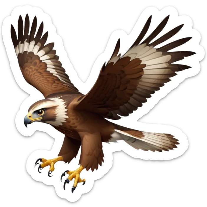 cinematic-hawk-realistic-full-body-hunting-emoji,-powerful-brown-and-white-feathered-frame-gliding-over-a-vast-landscape,-sharp-hooked-beak-partially-open,-intelligent-eyes-focused-intensely-on-the-ground-below,-strong-talons-flexing-in-anticipation,-broad-wings-catching-the-wind-with-effortless-grace,-simplified-yet-realistic-focused-features,-highly-detailed,-glowing-with-a-bold-determined-light sticker
