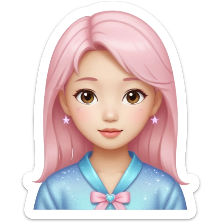 Gorgeous bright sparkly romantic Asian anime pastel girl with blushing face aesthetic trending style outside sticker