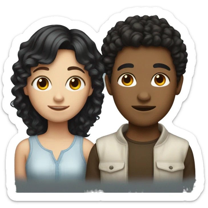 Girl with black hair and boy with brown curly hair both white sticker