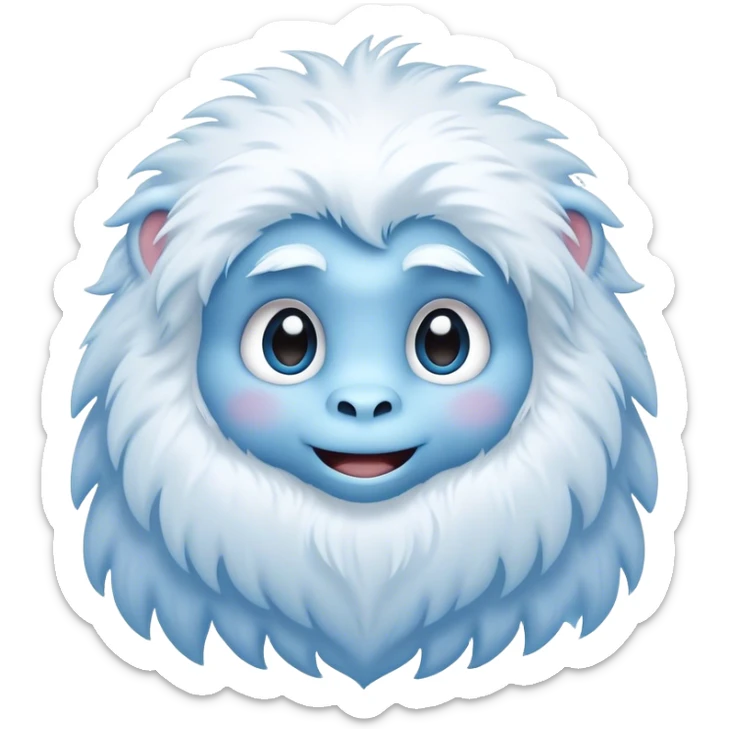 Cinematic Cute Yeti Portrait Emoji, with a charming, small, fluffy form in soft snowy whites and cool blues, featuring big, innocent eyes and a shy, gentle smile, simplified yet irresistibly endearing, highly detailed with a soft glowing outline that captures the whimsical charm of a friendly yeti ready for a cuddle! sticker