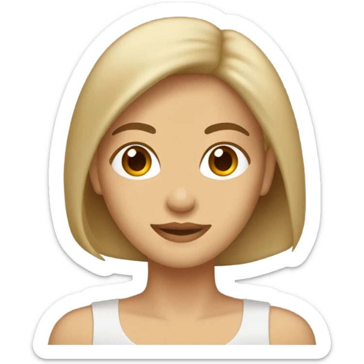 mujer pelo castaño claro, casi rubio, con ramera color beige, pero lacio y ojos cafe sticker