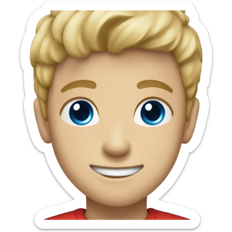 smiling boy in red shirt dirty blonde hair blue eyes sticker