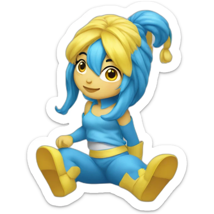 asian face of smurfette, blue skin, yellow hair sticker