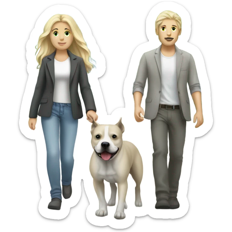 Blond white couple (long hair girl) walking grey staffie  sticker
