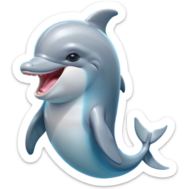 Cinematic Cute Yawning Bottlenose Dolphin Portrait Emoji, Head tilted slightly with a dramatic, wide-open yawn, showcasing a sleek, shiny glossy body with softly curved fins and drowsy, half-closed eyes, Simplified yet irresistibly adorable features, highly detailed, glowing with a soft, cozy aquatic glow, high shine, relaxed yet expressive, stylized with a hint of whimsical marine ease, soft glowing outline, capturing the essence of a drowsy yet affectionate dolphin that appears ready to stretch out and yawn its way out of the screen! sticker