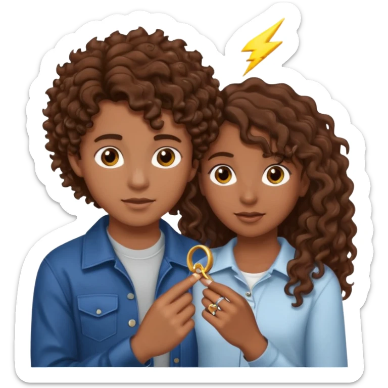 a 15 year old girl with brown curly hair but she has lightnings in it with a brown haired boy who gave her a promise ring sticker