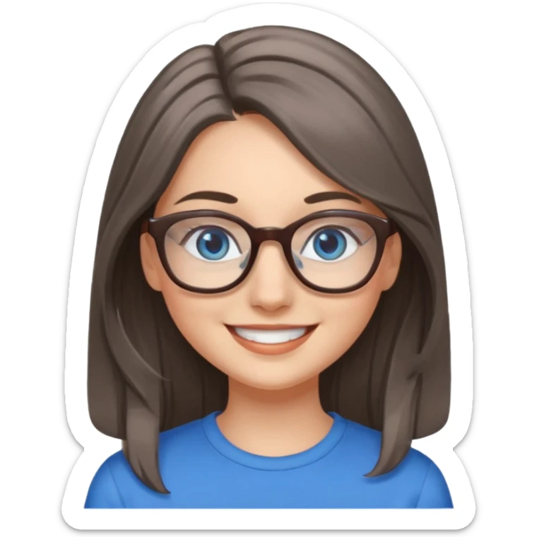 Long Grey and brown haired emoji with blue eyes and glasses female young  sticker