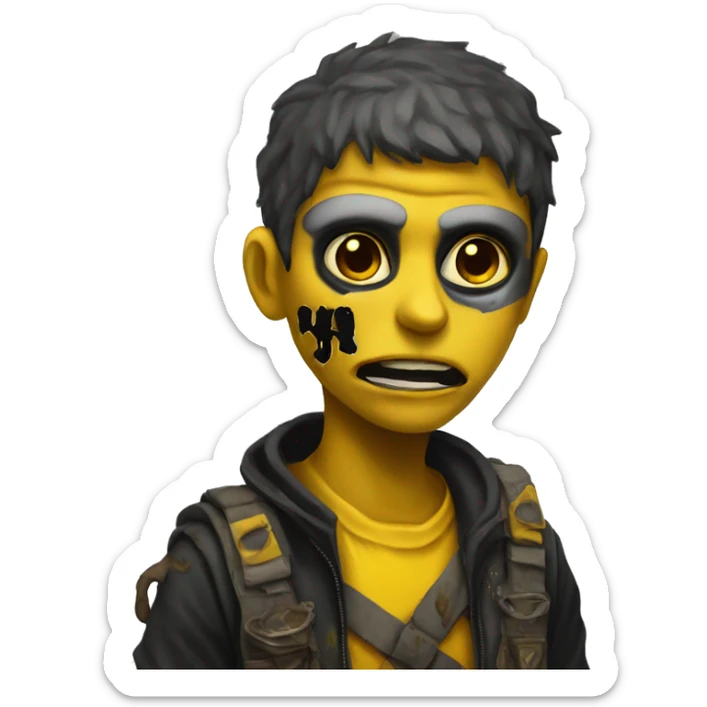 a post-apocalyptic ghoul in a religious cult with a yellow-black colorscheme sticker
