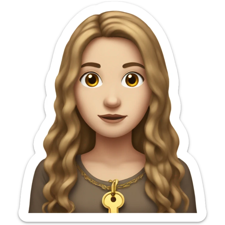 White Girl with brown long hair with gold key in hand sticker