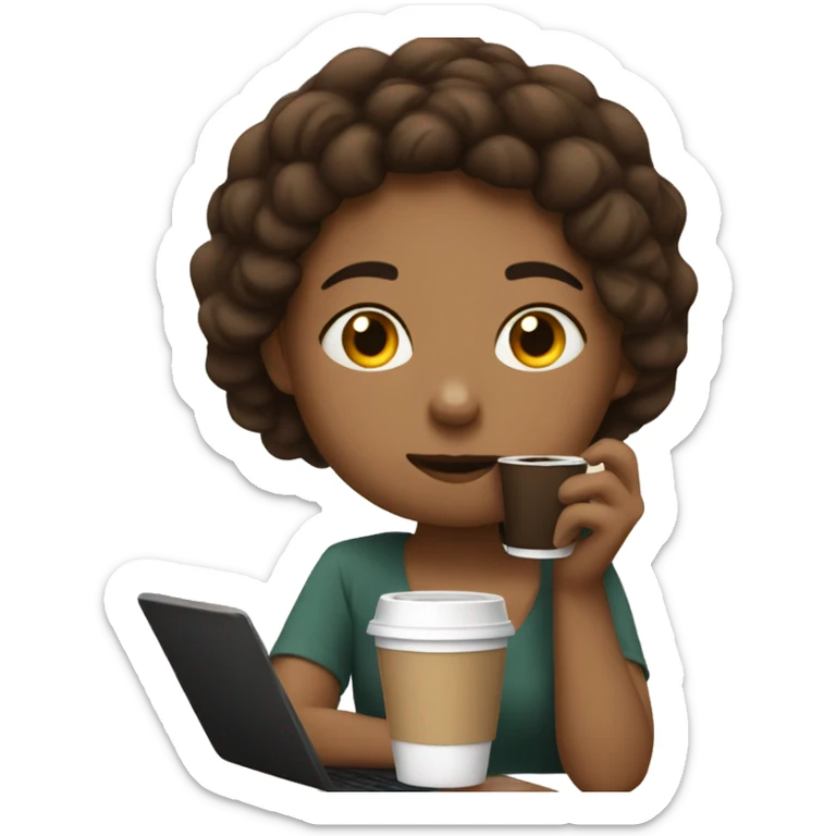 tired girl with laptop drinking a lot of coffee sticker