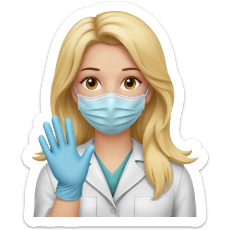 enfermera rubia con pelo largo, con mascarilla y guantes que aperezcan las dos manos sticker