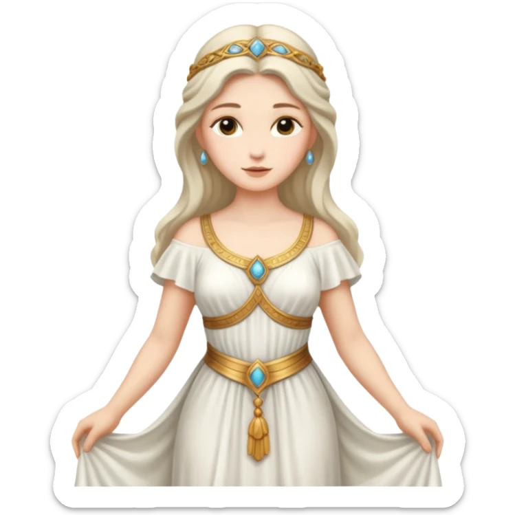 una diosa del siglos muy antiguos, la vestimenta de la diosa esta basada a ese siglo, es muy guapa, estatura normal sticker
