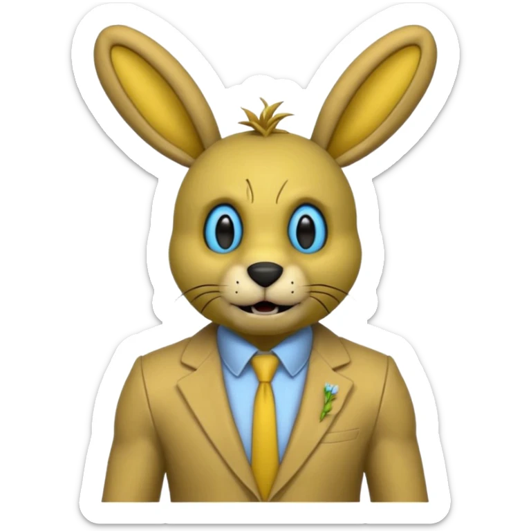 springtrap yellow damage hare suit with hare ears blue eyes with strands of 3C hair size of a small toothpick sttcking up sticker