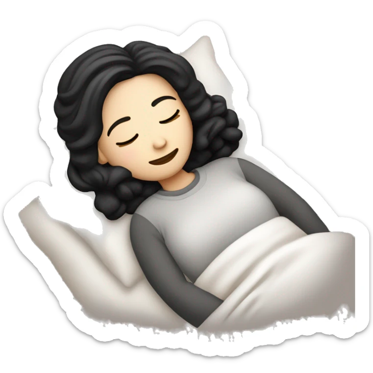 A￼ white girl with black hair sleeping in a bed at winter’ sticker