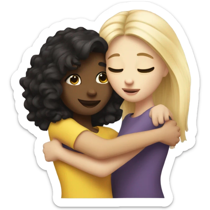 Realistic Dark hair girl hugs blonde best friend  sticker