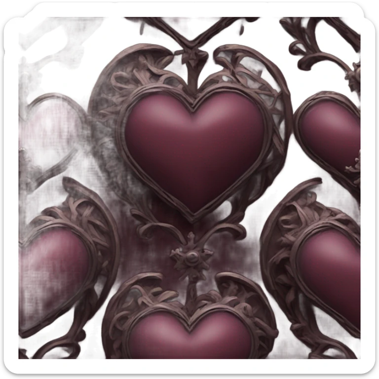 A burgundy heart with a black moon and a Gothic cross in the background sticker