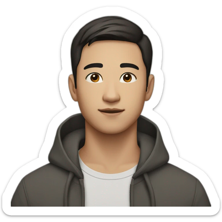 half asian half caucasian 21 year old man with very short dark brown hair sticker