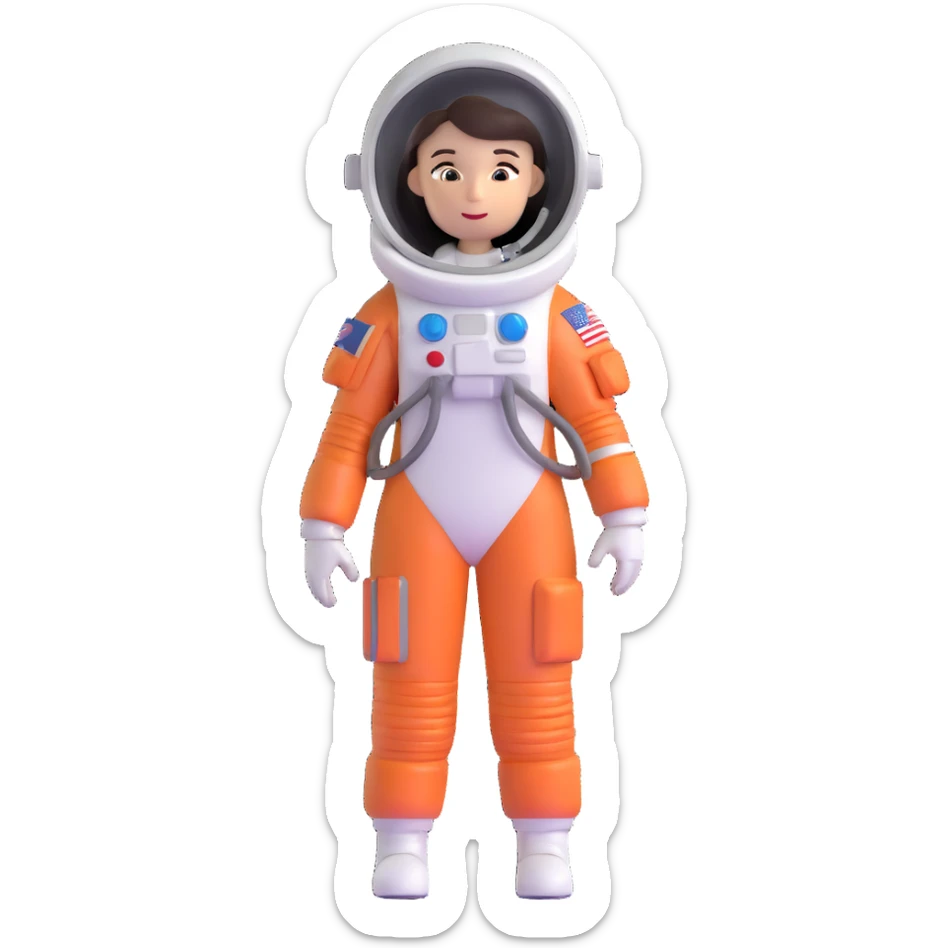 female cosmonaut in full length, standing, space suit, woman astronaut sticker