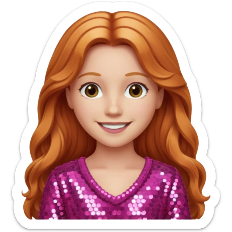 Carrie White from Carrie with long reddish blonde hair, pink sequin outfit  sticker