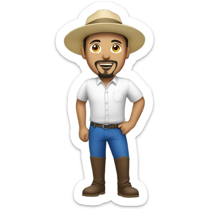 Filipino man with a goatee and a blue hat and white shirt sliding sticker