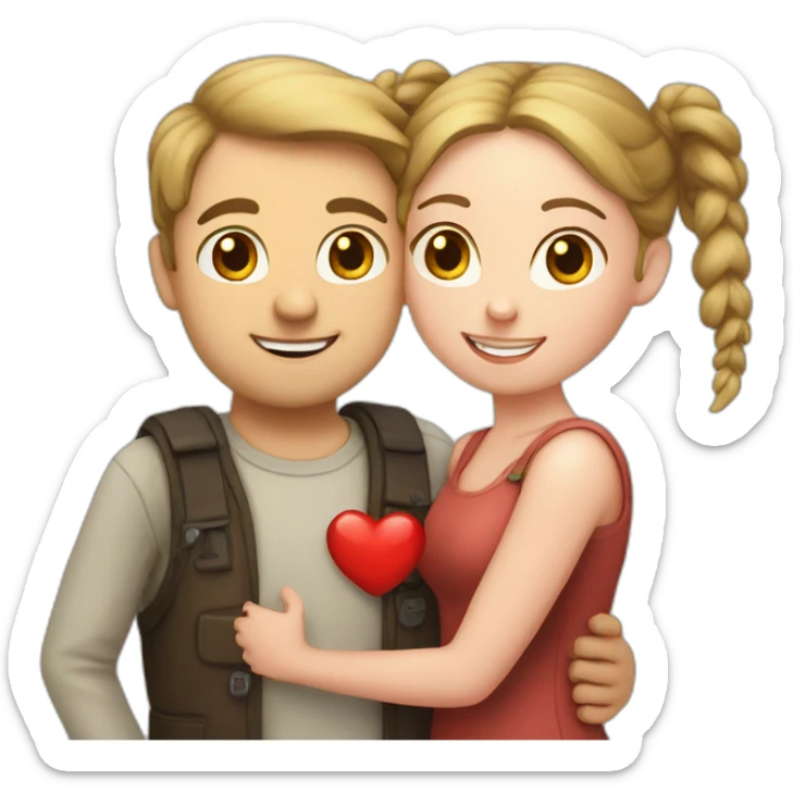 White Man loves woman with pigtails with a heart in between them, symbolizing their love sticker